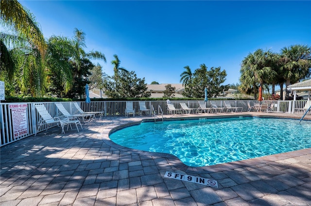 view of swimming pool featuring a patio area