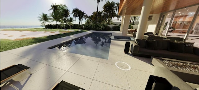 view of pool featuring outdoor lounge area and a patio