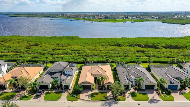 aerial view with a water view