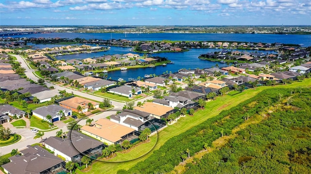 aerial view with a water view