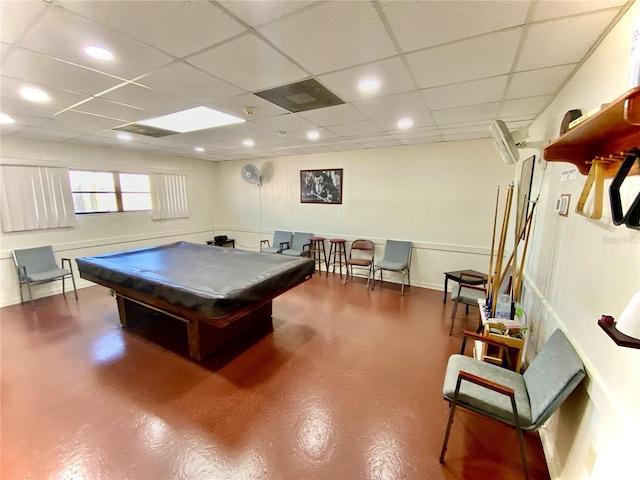 game room featuring a paneled ceiling and billiards