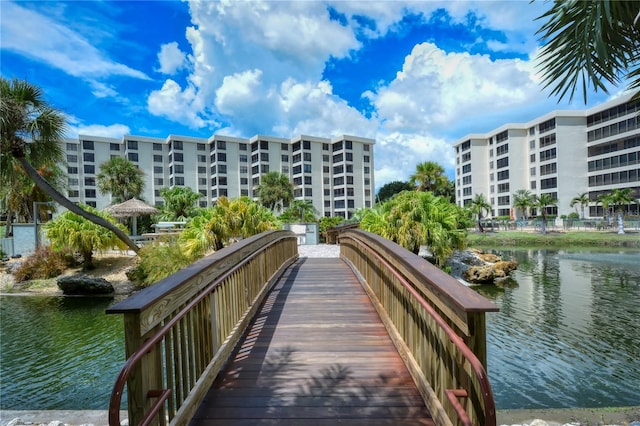 view of dock featuring a water view