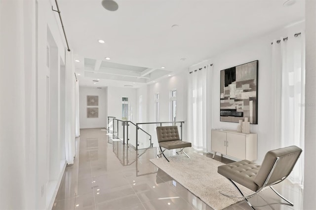 corridor featuring light tile patterned flooring