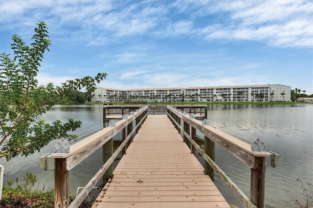 view of dock with a water view