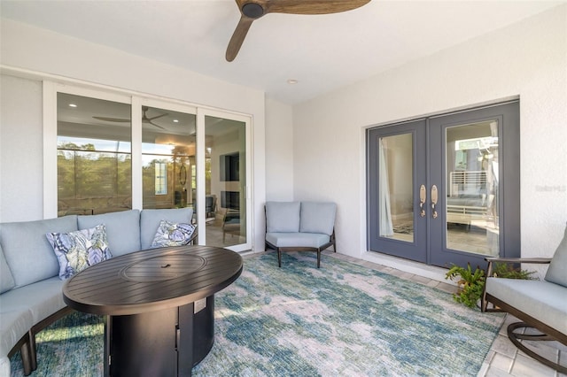 exterior space featuring ceiling fan and french doors