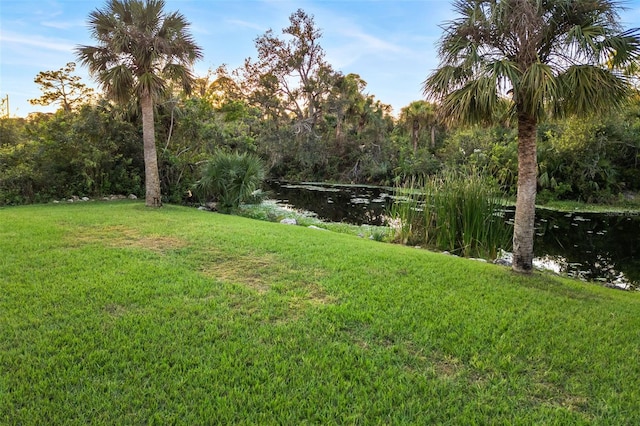 view of yard featuring a water view