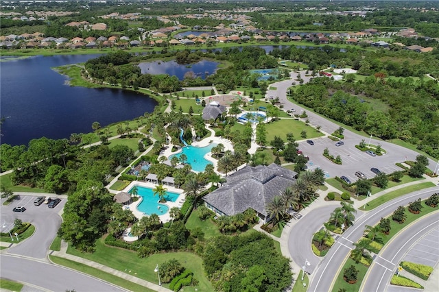 aerial view featuring a water view