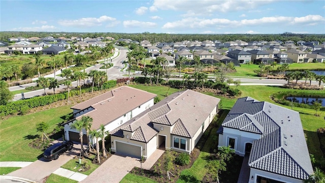 aerial view with a water view