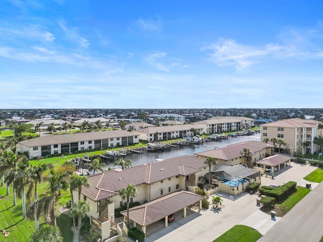 aerial view with a water view