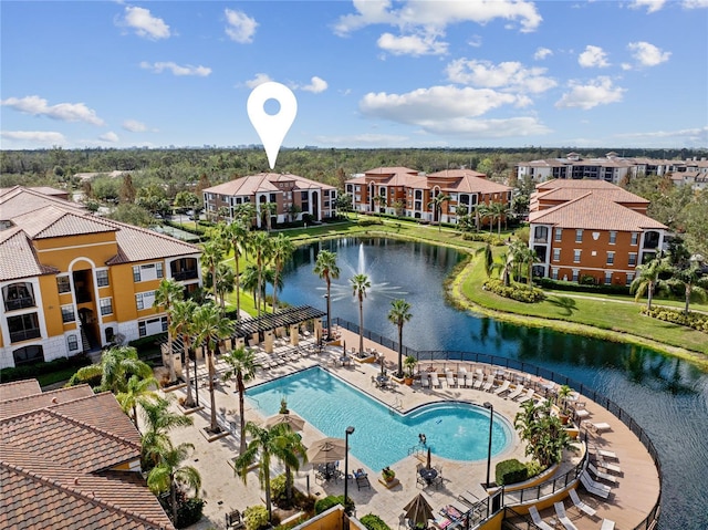 8377 38th Street Cir E Unit 308, Sarasota, FL 34243 - aerial view of a pool and a nearby body of water