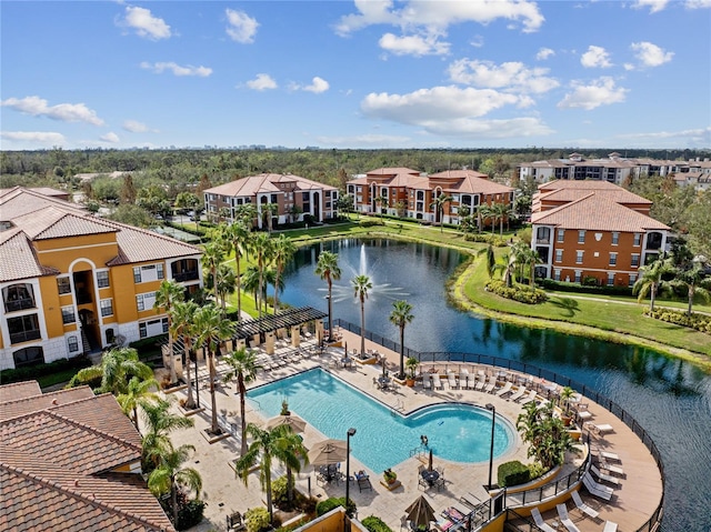 8377 38th Street Cir E Unit 308, Sarasota, FL 34243 - drone / aerial view of a pool and a large body of water