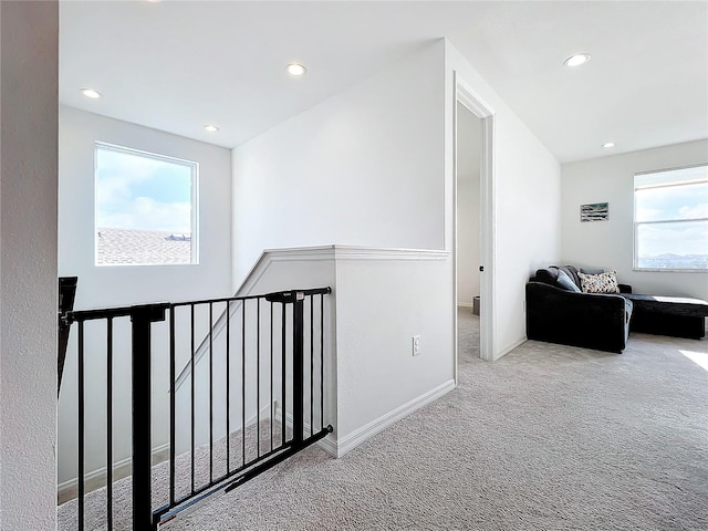 hallway with carpet and a healthy amount of sunlight