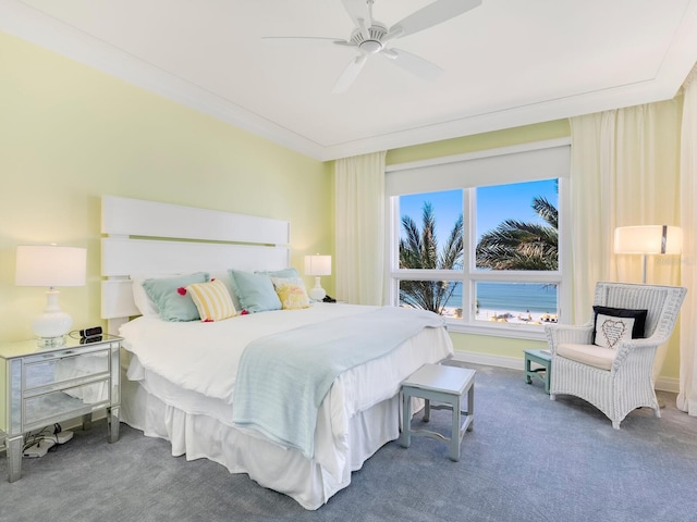 bedroom with ceiling fan and carpet floors