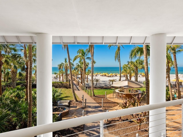 view of water feature featuring a beach view