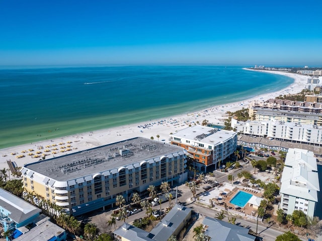 aerial view with a beach view and a water view