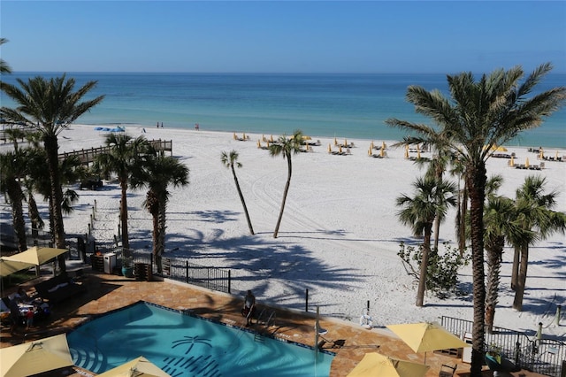 view of water feature with a view of the beach