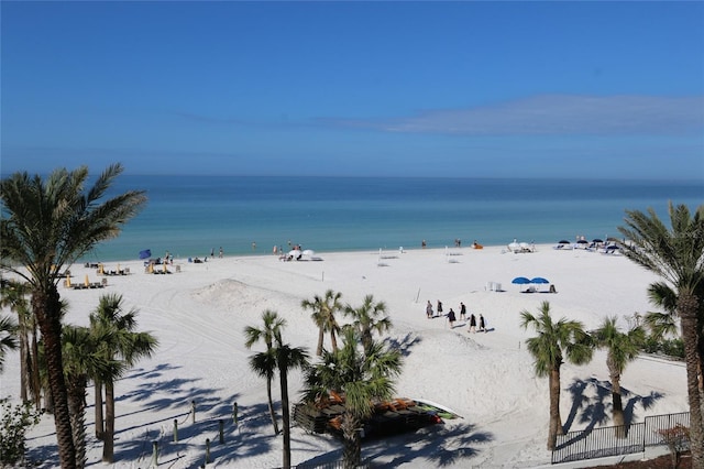 property view of water featuring a beach view