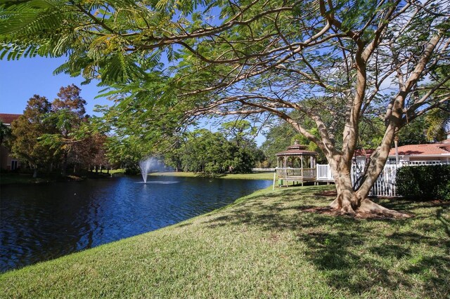 property view of water featuring a gazebo