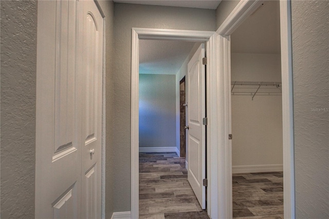 hallway featuring dark hardwood / wood-style flooring