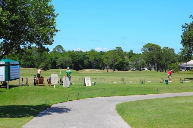 view of community featuring a lawn