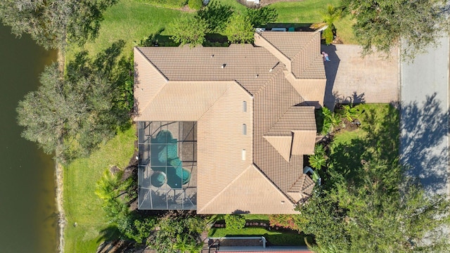 aerial view with a water view