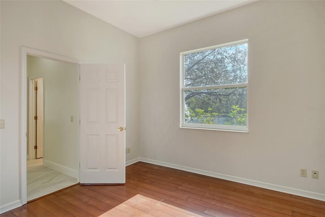 empty room with a wealth of natural light and light hardwood / wood-style flooring