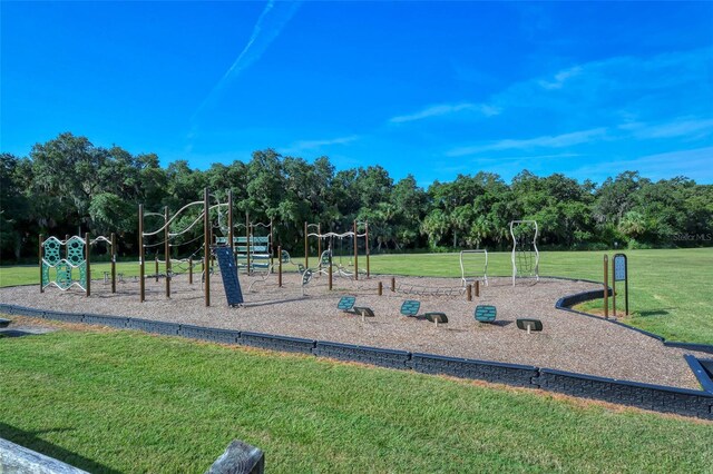 view of jungle gym with a yard