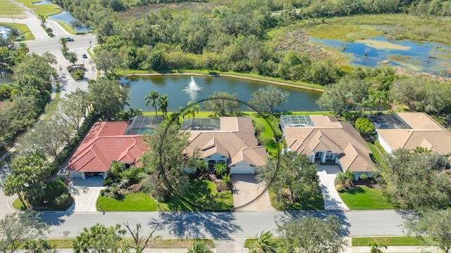 aerial view with a water view