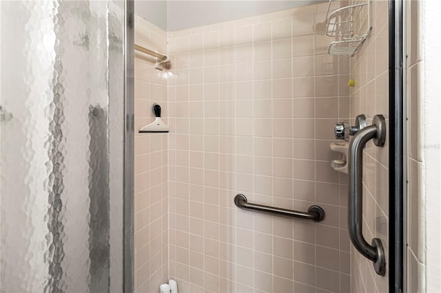 bathroom featuring a shower with door