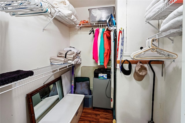 spacious closet featuring dark hardwood / wood-style floors