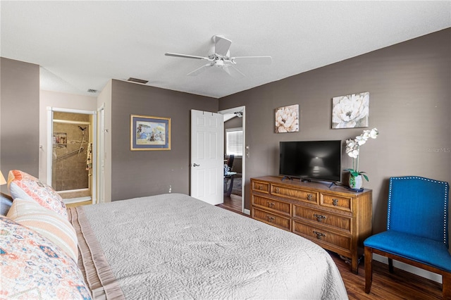 bedroom featuring wood-type flooring and ceiling fan