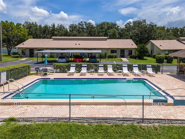 view of pool featuring a patio