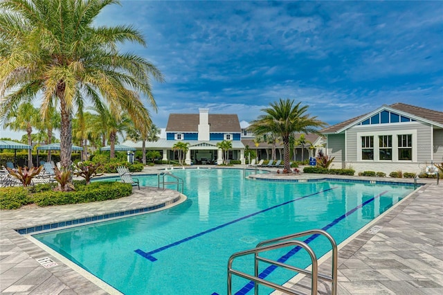 view of swimming pool with a patio