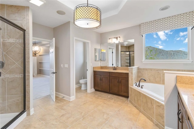 full bathroom featuring vanity, toilet, and shower with separate bathtub