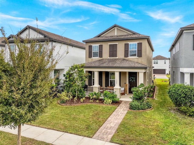 view of front of property with a front yard and a porch