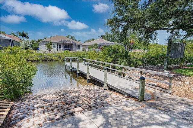 view of dock with a water view