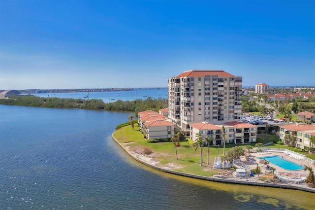 aerial view with a water view