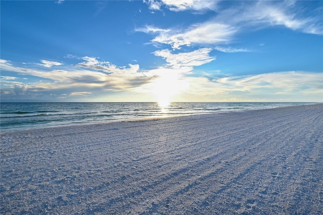 property view of water featuring a beach view