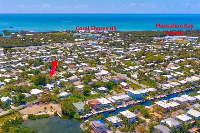 aerial view with a water view