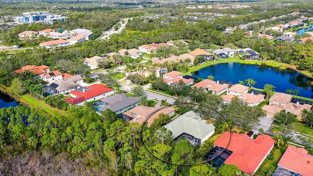 aerial view featuring a water view