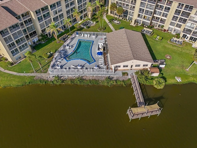 aerial view featuring a water view