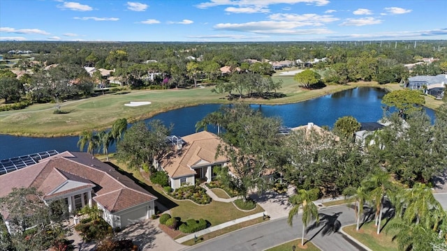 aerial view with a water view