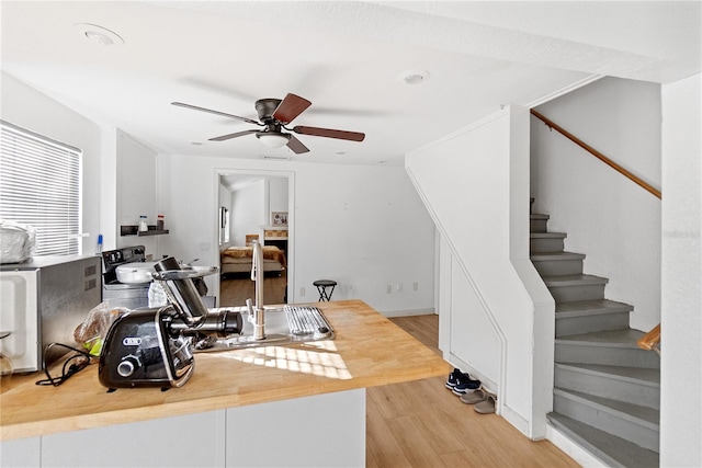 office featuring ceiling fan and light hardwood / wood-style floors