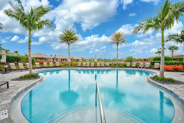 view of swimming pool with a patio area