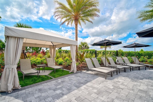 view of patio featuring a gazebo