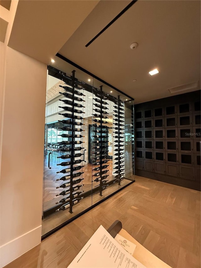 wine cellar with hardwood / wood-style flooring