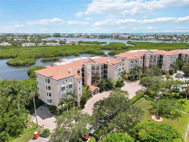 aerial view with a water view