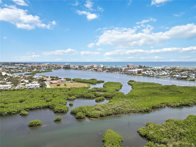 aerial view featuring a water view