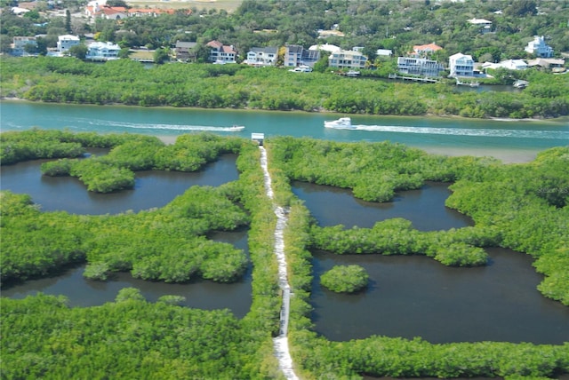 bird's eye view featuring a water view