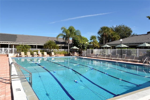 view of swimming pool with a patio